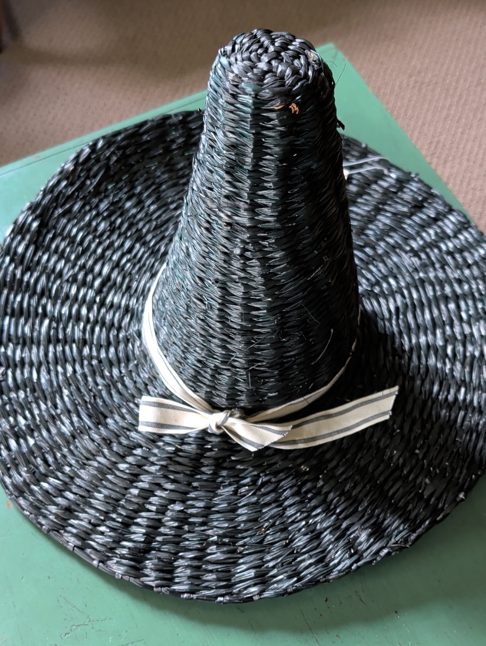 Black Rattan Wicker Witch Hat Halloween Centerpiece Fall Decor NWT